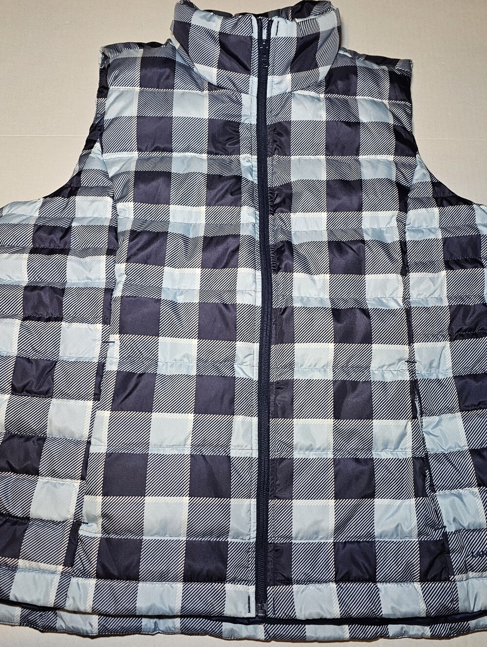 Lands' End Women's XL Down Plaid Quilted Puffer Vest Blue